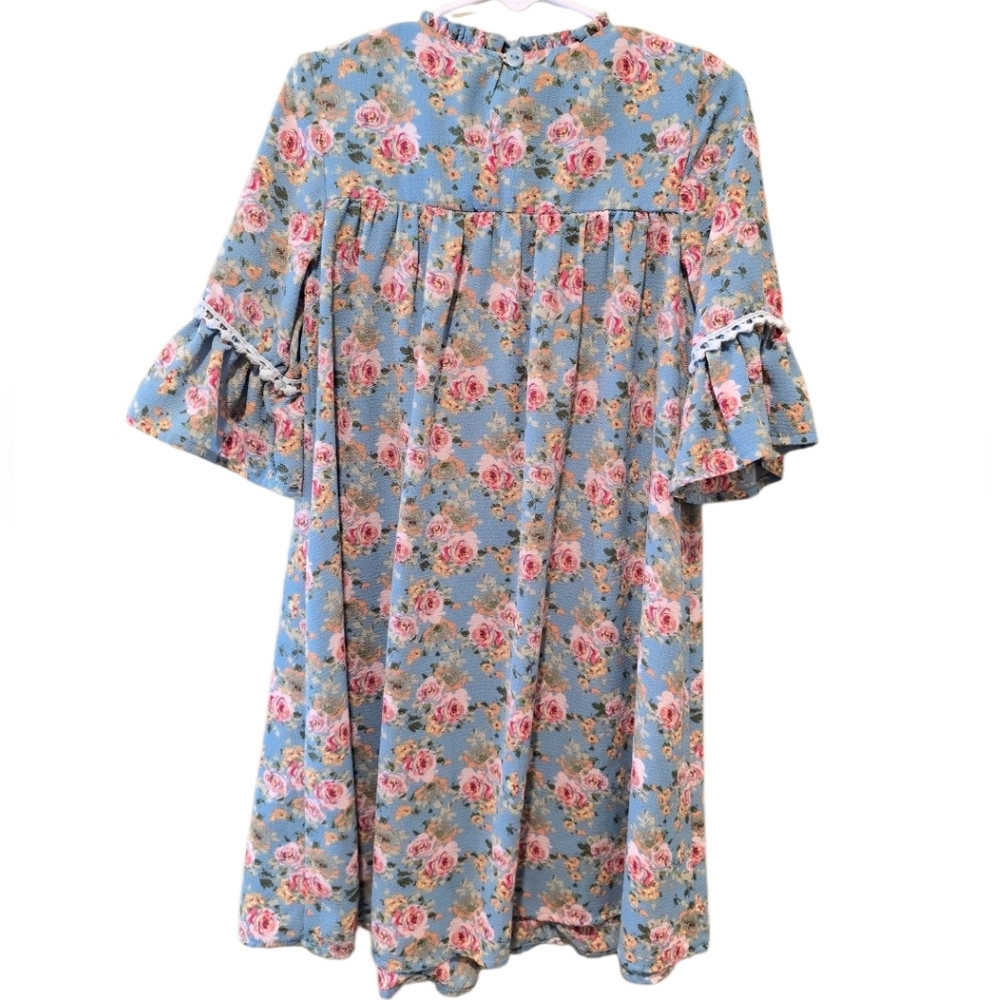 Bonnie Jean Blue Floral Baby Doll Style Dress with Pink Accents Kid's Size 6 - Picture 2 of 7